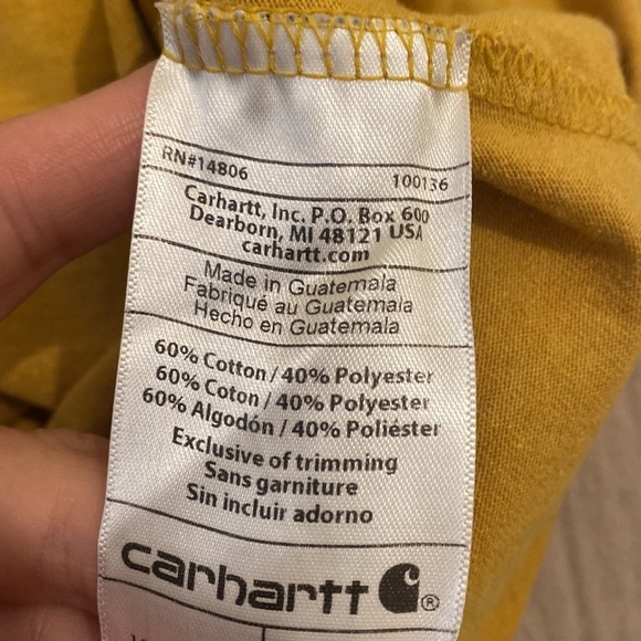 CARHARTT original fit cotton blend yellow tee . Size S - Picture 6 of 8